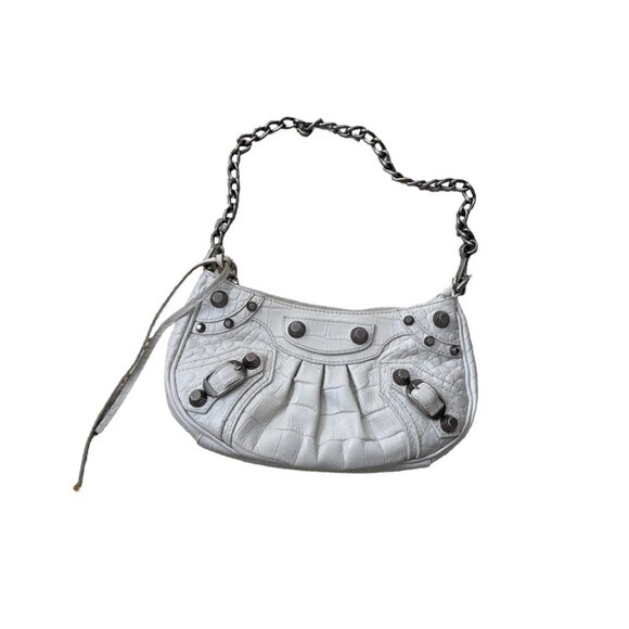 Balenciaga White Croc Embossed Leather Mini Le Cagole Shoulder Bag - Picture 1 of 8
